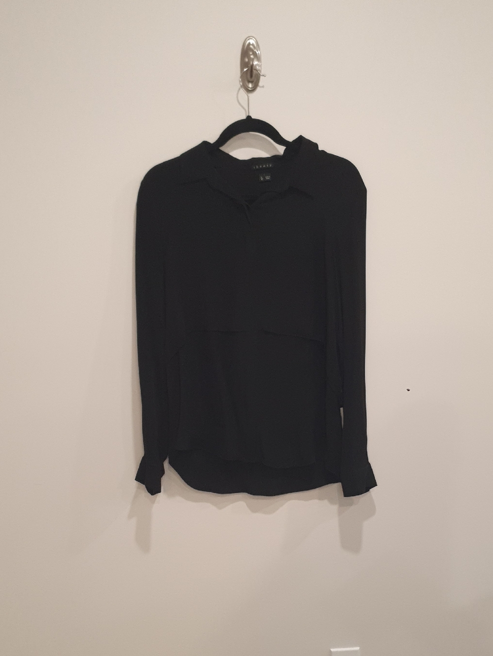 Theory 100% Silk Black Women's Long-Sleeve Collared Blouse Size Large